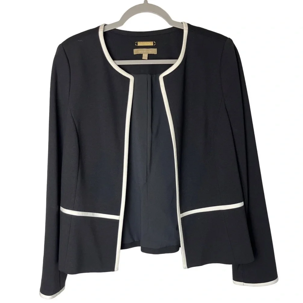 Talbots Black White Trim Open‎ Front Fabric Knit In Italy Blazer Size 14p